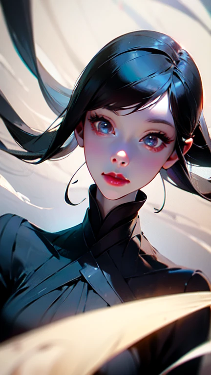 a masterpiece, best quality, 8k, ultra-detailed, photorealistic, sharp focus, extreme detail, studio lighting, sorcerer, portrait of a woman, ink particles, swirling black ink floating around, futuristic, futuristic black dress, dynamic pose, realistic, masterpiece, complex details, detailed background, depth of field
