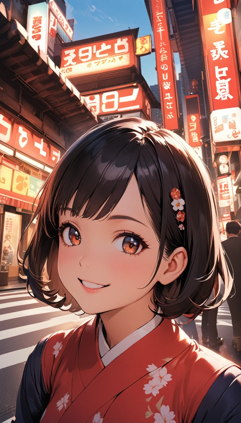 Retro Photography, 1960s , Agfa, Kodak, One girl, Portraiture, Looking_in_Audience, smile, Japan, Tokyo, Cherry Blossom, Octane Rendering, 一人in, rtrophto1