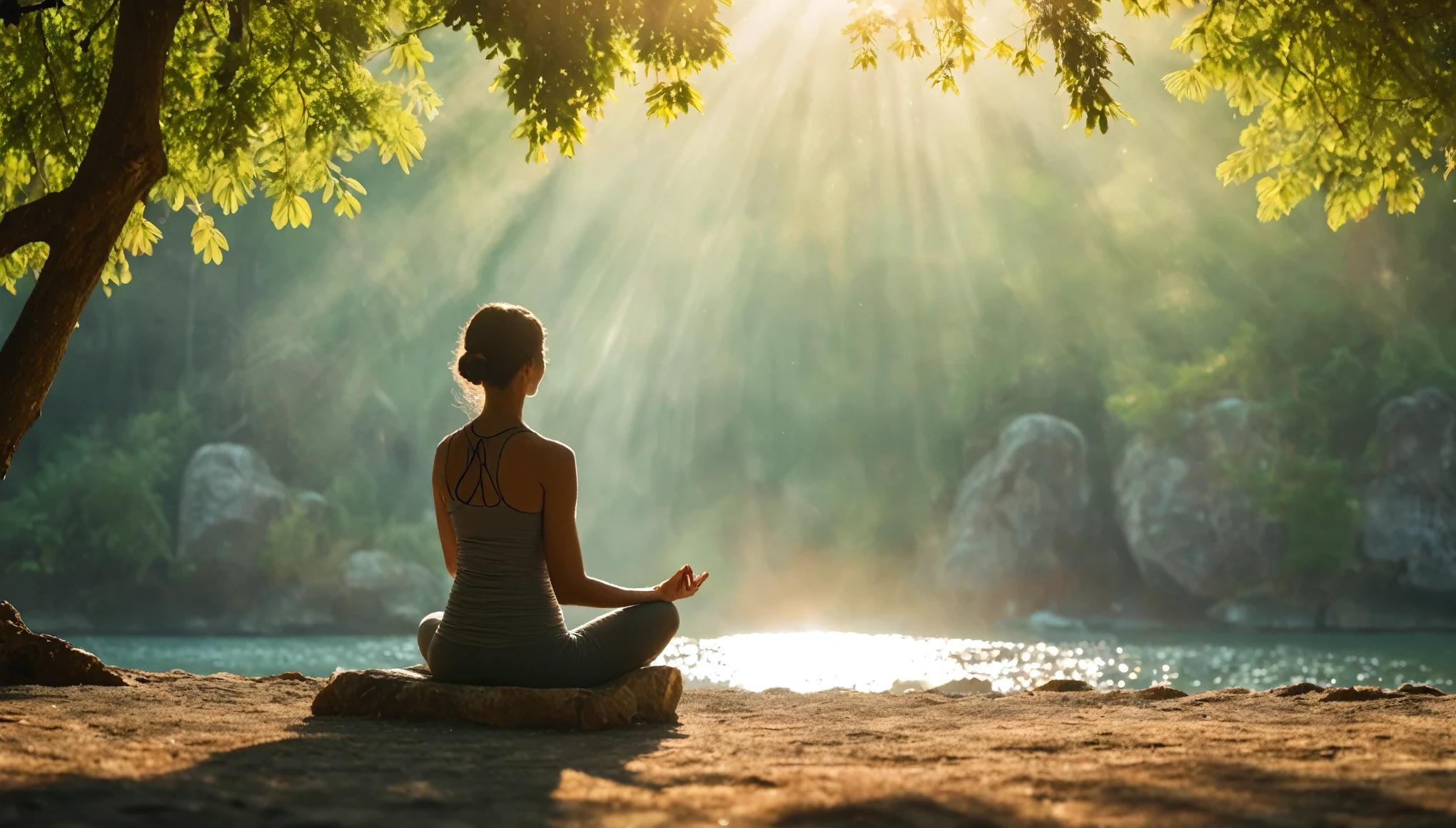 Namaste. Person meditating in a place with natural side lighting