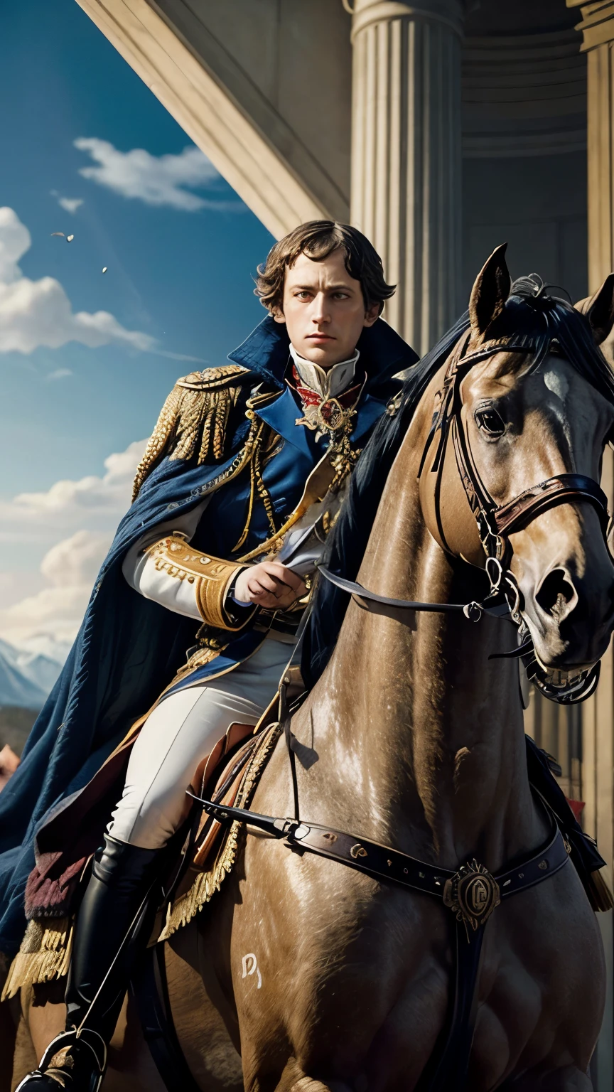 "Rule Like Napoleon: Lessons in Power and Strategy"

Visual Elements:

Central Image:

A commanding image of Napoleon Bonaparte mounted on his iconic white horse, reminiscent of the famous painting "Napoleon Crossing the Alps." He should appear confident and in control, gazing towards the horizon.
Background:

A background reminiscent of battle maps or the famous battlefield of Waterloo, with dark and dramatic colors like blues and golds to convey power and authority.
Highlight Text:

"The 48 Laws of Power" in large, impactful letters.
Smaller subtitle: "Rule Like Napoleon".
Design Elements:

Chess icons or game pieces to represent strategy.
A clock or hourglass to symbolize time and urgency in power decisions.
Colors:

Shades of blue, gold, and red to symbolize royalty, power, and authority.
Style:

A dramatic and authoritative style that conveys a sense of leadership and influence.
Book Inspiration:

Base it on the laws that mention strategy, leadership, and the importance of maintaining a public image.
Highlight how Napoleon applied these laws in his rise to power and how his mistakes also serve as lessons.
