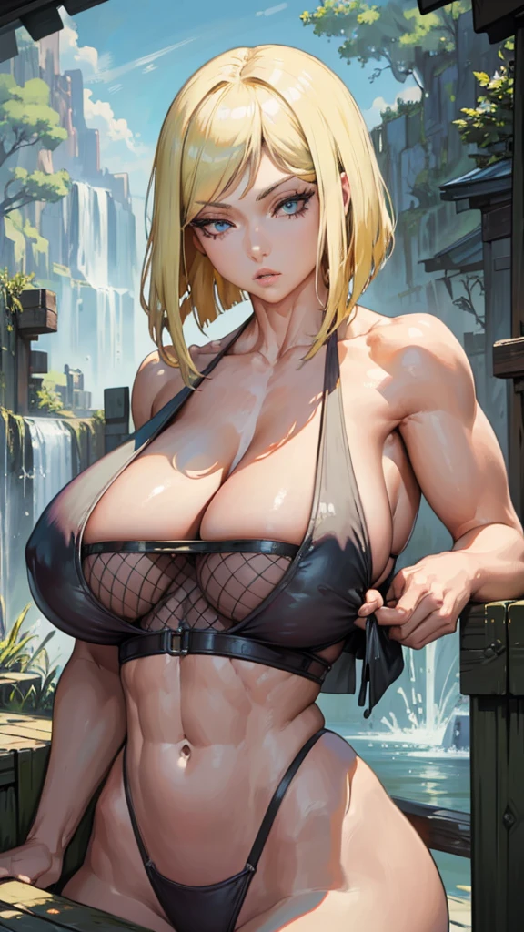 SFW (Best Quality, 4k, masterpiece :1.3), beautiful woman, hyperrealistic, 1 girl, (massive breasts, attractive body :1.2), ABS :1.1, soaked body :1.2), alone, Ultra detailed face, detailed lips, detailed eyes, double eyelid, hanging breasts, visible curves, sexually, Model pose