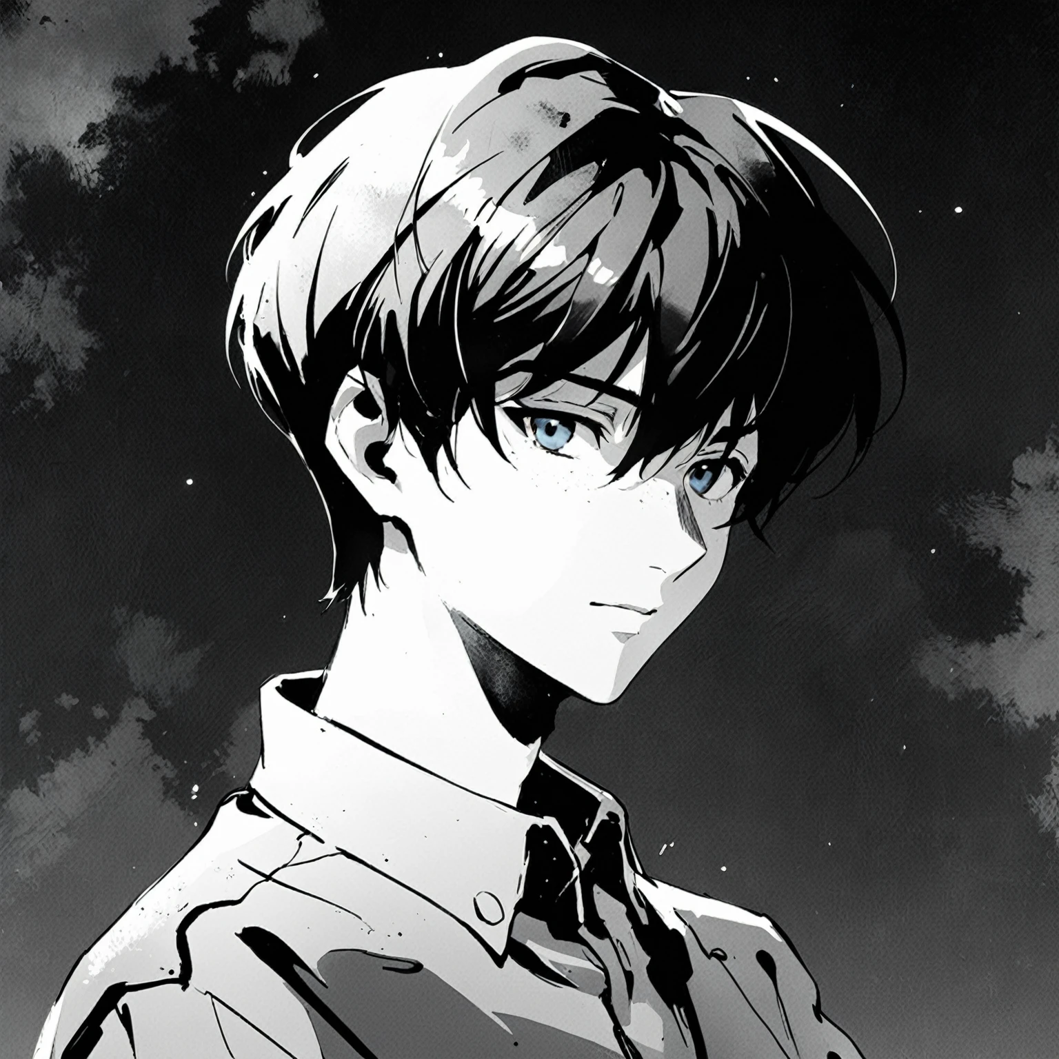 Anime boy with black hair and tie looking at camera, tsutomu nihei style, portrait of Eren Yeager, kentaro miura manga art style, shigenori soejima illustration, shinji, mix tsutomu nihei styles, Eren Yeager, makoto kano, tall anime guy with blue eyes