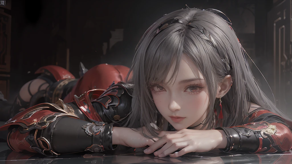 masterpiece,Game Art,Best picture quality,Maximum resolution,8K,(portrait),Unreal Engine 5 rendering works,(Digital Photography),((portrait Feature:1.5)),
20 year old girl,Short hair details,Long bangs,(The red eye makeup is carefully applied),(With long gray hair:1.4),(Large target, Full breasts),Elegance and nobility,Brave and charming,
(The future armor combines the characteristics of Chinese armor,hollow-carved design,Power Armor,Mysterious oriental runes,Exquisite clothing patterns,Magic Flash),Future Warrior,Cyberpunk Characters,War Background,
light,Ray Tracing,Game CG,((3D Unreal Engine)),OC rendering reflection mode