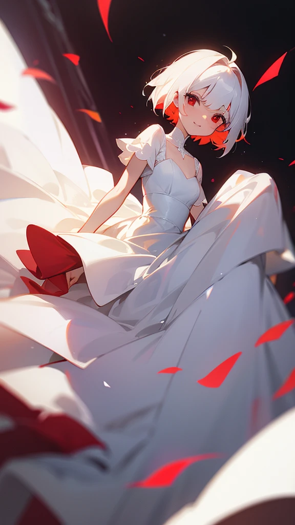 Red eyes white short hair white dress wedding