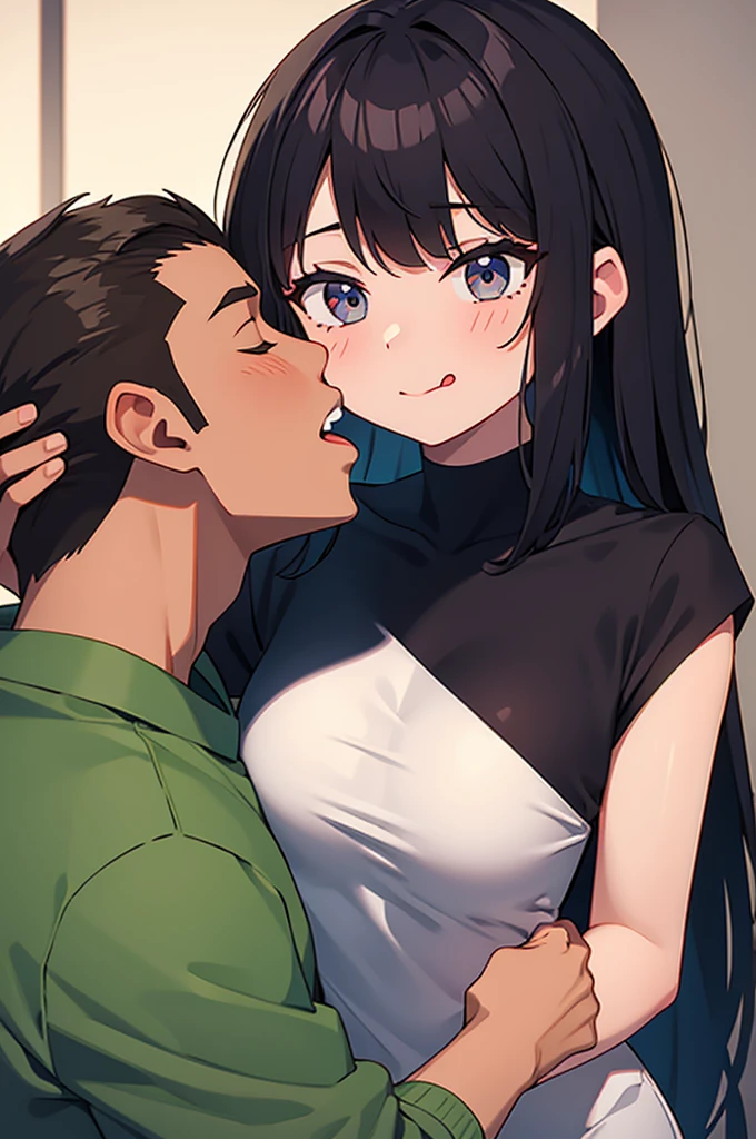 1girl,She is licking a man's penis with her tongue through her mouth,Bukkake