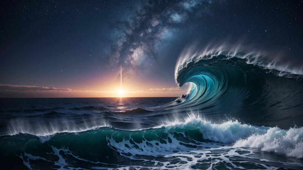 Sci-fi, night sky, text:wave attack