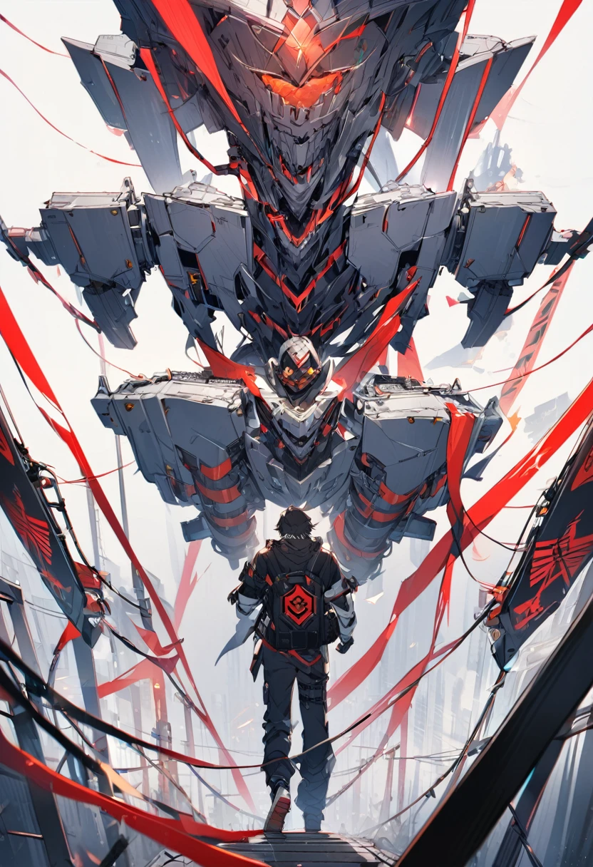 gamer boy, two paths to choose, on the left wires, traps and danger signs, on the right a shiny control