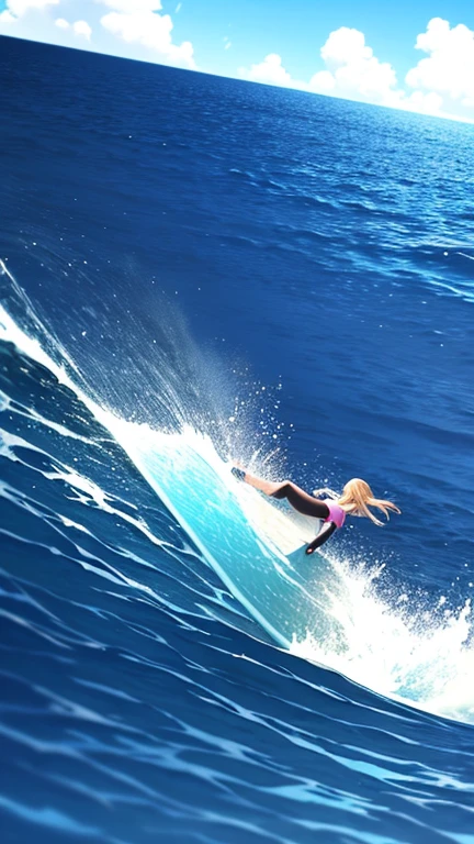 Surfing girl,(surfing:1.3), Ocean, one surfboad, A girl is surfing