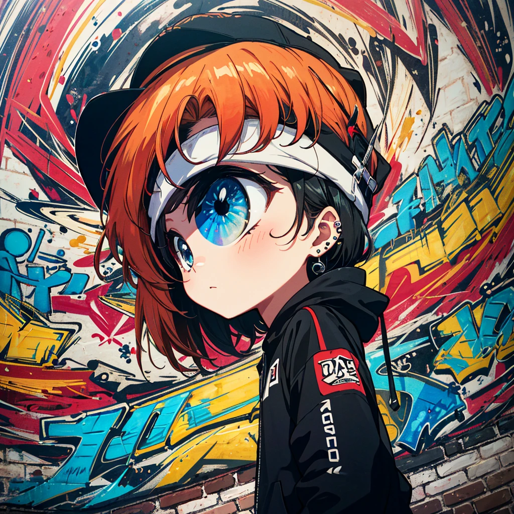 (Masterpiece, highest quality, high resolution, absurd, super fine illustration, 8k, 4k:1.2)
, (Perfect Anatomy, Perfect Hands, Perfect Face, Detailed Eyes, Detailed Face: 1.1)
, 1 female, , cool, cool beauty, expressionless
, Hip Hop Fashion, (Gourmet, Oversized Clothes: 1.1), Shorts, Black Trucker Hat, Ink on Clothes
, very long hair, piercings
, upper body, dynamic angle, fisheye, fisheye lens, (from below, from the side: 1.1), standing on a wall, looking at the viewer
, break
(Brick Wall Graffiti Art:1.1), Street Art, Detailed Background