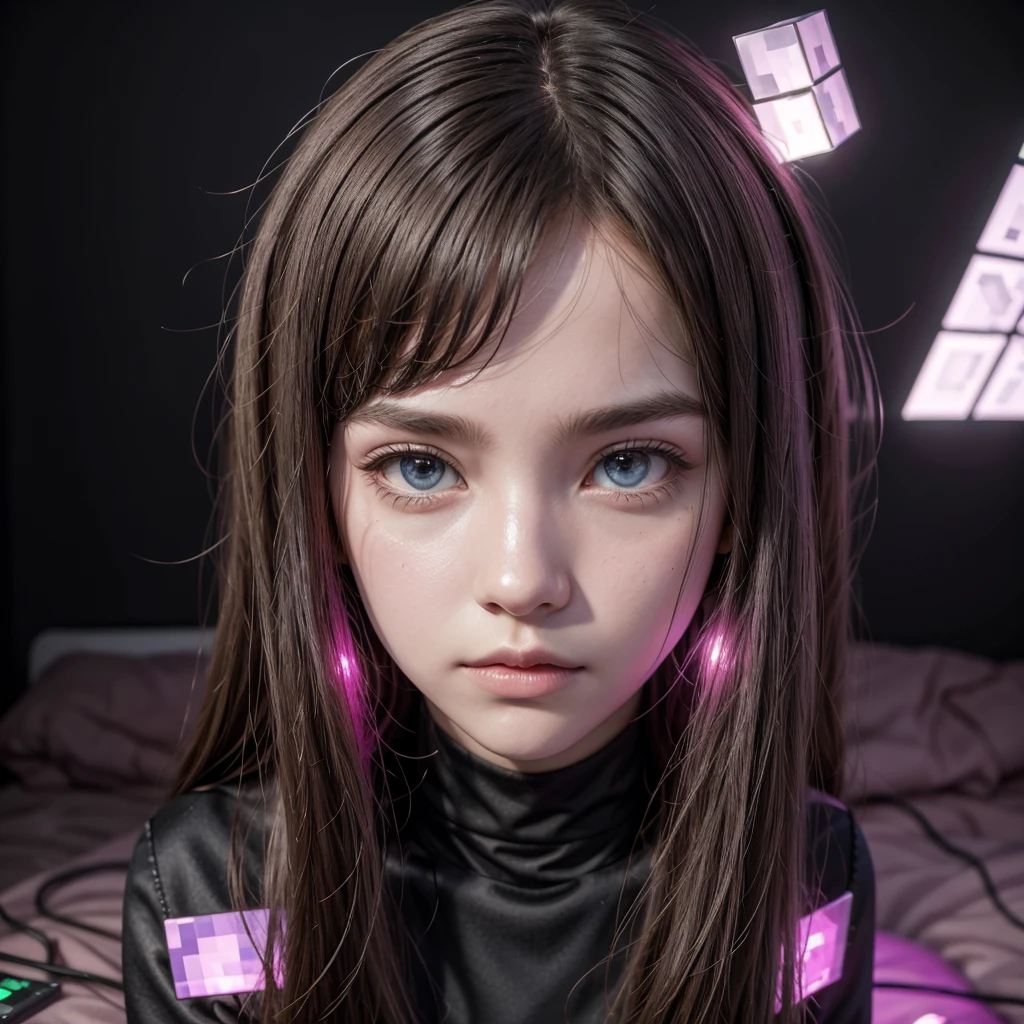 Make an ender me from the game Minecraft, with pink and realistic placement