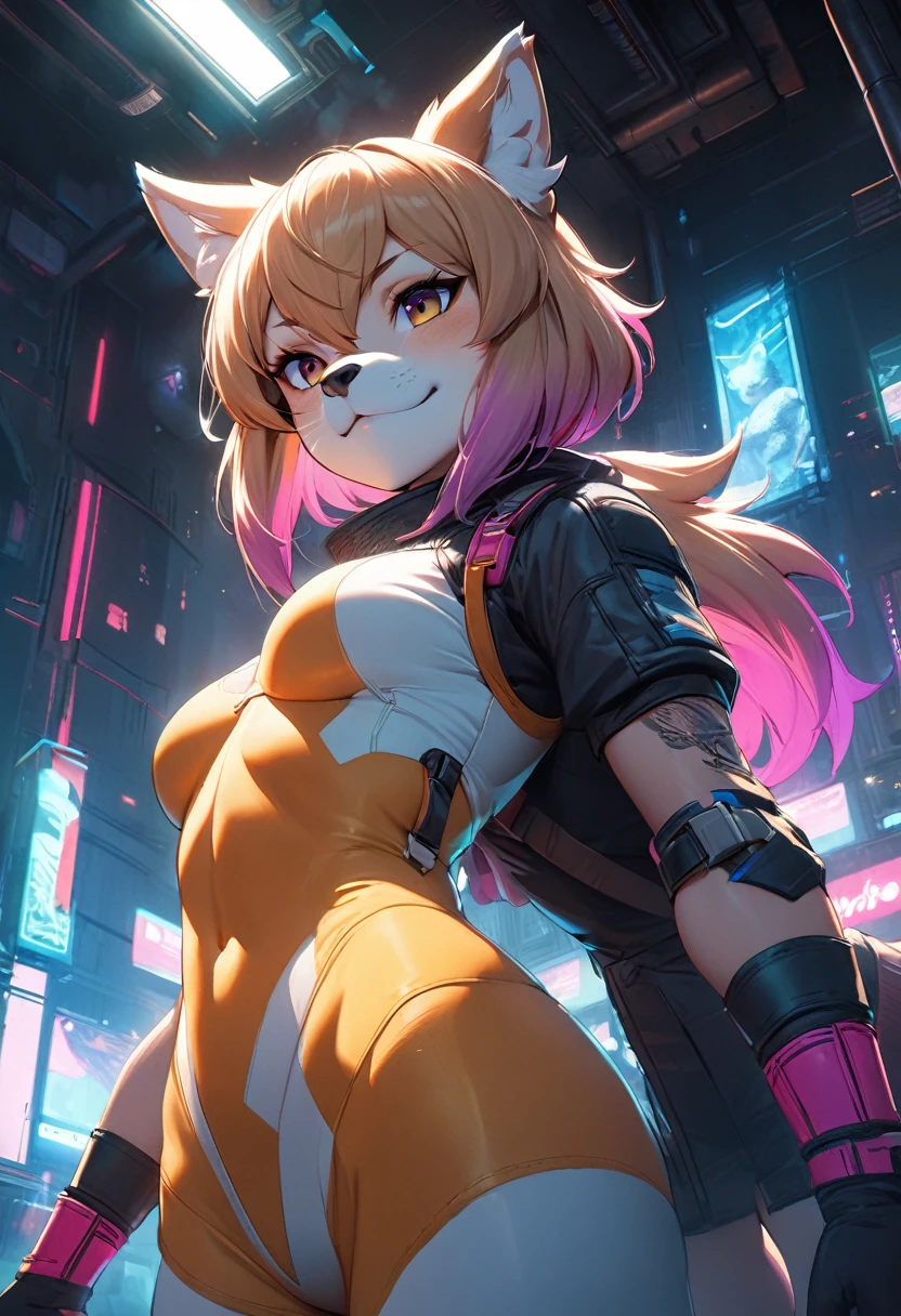 masterpiece, best quality, highres, resolution, vibrant colors, smooth gradients, (1boy, 1girl, hero, heroine, kemono, furry, anthro)atmospheric perspective, intricate details, natural lighting effects, realistic textures, immersive scene, steamy storyline, cyberpunk aesthetic, erotic impression, sensuality,