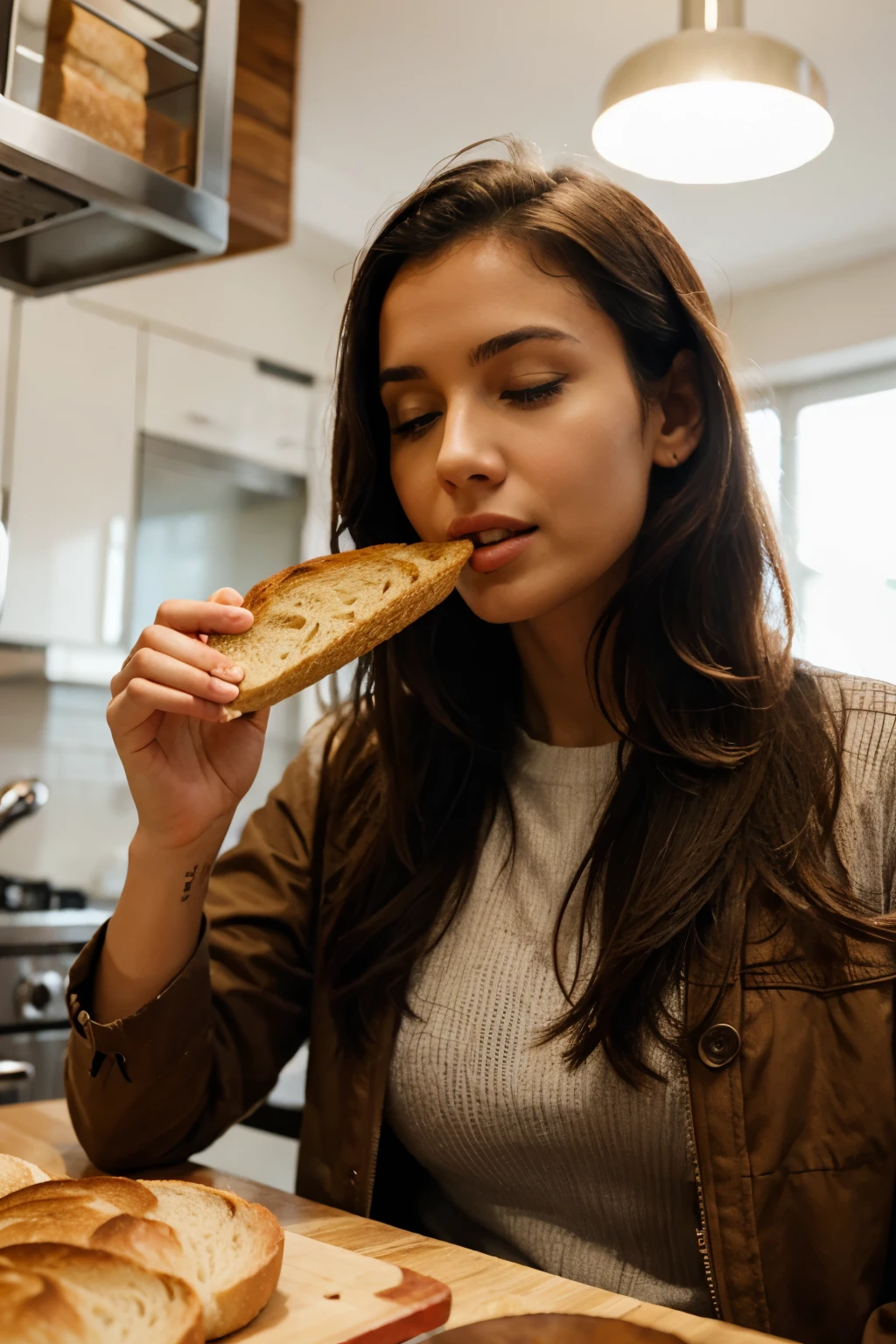 A woman eating bread