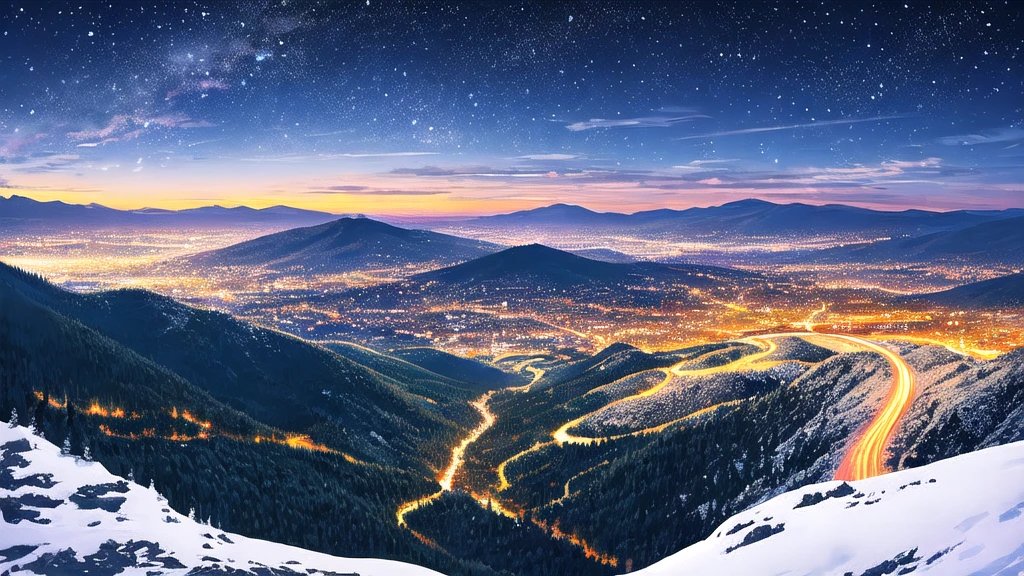 night景、nightの街を見下ろす丘、landscape、night、View from the top of the mountain、The woman in the back is in the middle