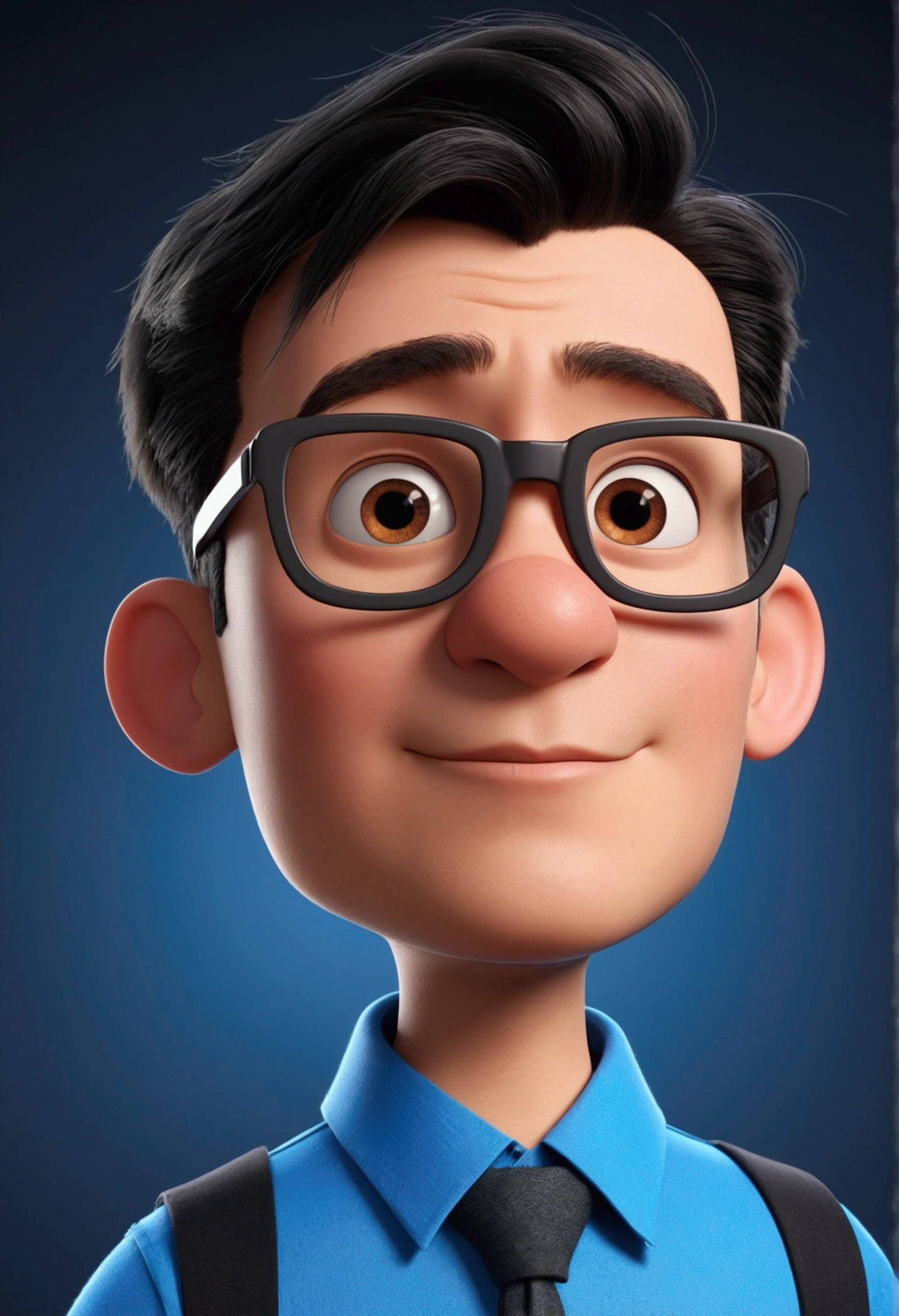 Cartoon character of a man in black glasses and blue shirt, animation character, stylized character, animation style rendering, 3d stylized, Arnold Maya rendering, Stylized 3D rendering, toon render screenshot, 3d character, 3d character, Stylized 3D rendering, 3D character rendering, cartoon character, Personagem de close up, character posing, (Pixar-style) (master part:1.2) (bokeh) (best qualityer) (skin detailed) (detailed texture) (8k) (Argilla) (cinematic lighting) (sharp focus