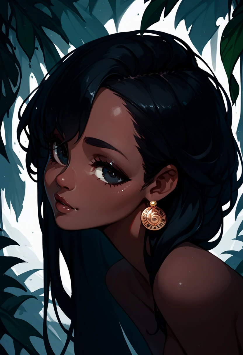 Disney, Beautiful naked camgirl, dark skin, long wavy black hair, large_hanging_breasts, pouty lips, fit, 