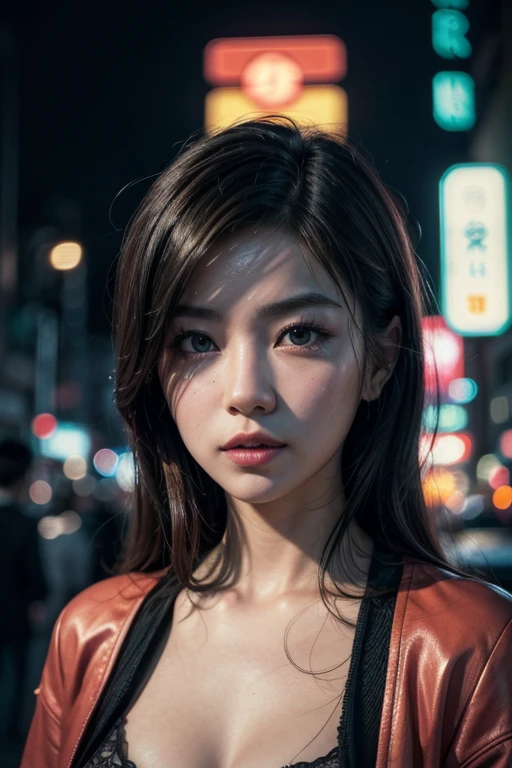 a sexy japanese woman, beautiful detailed eyes, beautiful detailed lips, extremely detailed eyes and face, long eyelashes, 1980s, tokyo city, 1985 tokyo, analog video filter, night tokyo, neon lights, glowing neon signs, cyberpunk, synthwave, synthpop, retro futuristic, vaporwave, 80s aesthetic, city lights, atmospheric lighting, moody lighting, dynamic composition, dramatic lighting, cinematic, (best quality,4k,8k,highres,masterpiece:1.2),ultra-detailed,(realistic,photorealistic,photo-realistic:1.37),highly detailed, intricate details, vibrant colors, rich colors, striking colors, vivid colors, cinematic lighting, dramatic shadows, volumetric lighting, depth of field, bokeh, photorealistic