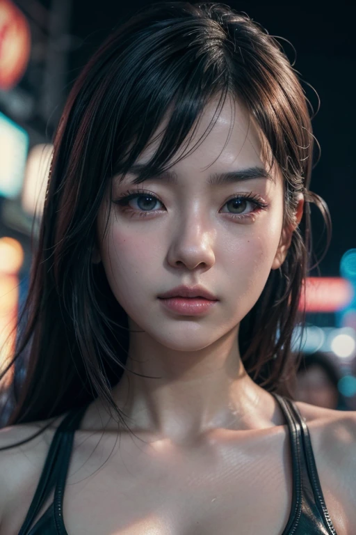 a sexy japanese woman, beautiful detailed eyes, beautiful detailed lips, extremely detailed eyes and face, long eyelashes, 1980s, tokyo city, 1985 tokyo, analog video filter, night tokyo, neon lights, glowing neon signs, cyberpunk, synthwave, synthpop, retro futuristic, vaporwave, 80s aesthetic, city lights, atmospheric lighting, moody lighting, dynamic composition, dramatic lighting, cinematic, (best quality,4k,8k,highres,masterpiece:1.2),ultra-detailed,(realistic,photorealistic,photo-realistic:1.37),highly detailed, intricate details, vibrant colors, rich colors, striking colors, vivid colors, cinematic lighting, dramatic shadows, volumetric lighting, depth of field, bokeh, photorealistic