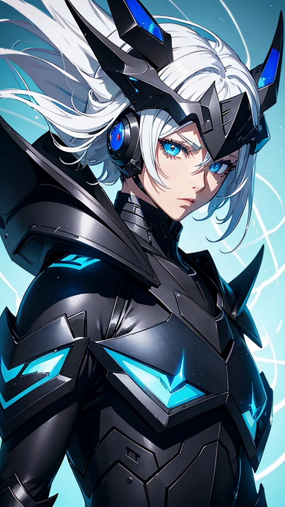 Make a male character ((extreme quality))anime girl with white spiky hair with a helmet with four pointy horns on the side and the eye openings on the helmet are like blue glass and matte black armor and blue symbols and marks all over its shoulder pads like scorpions&#39; tails and various spikes and on his back six different moons bracelets with humic designs he has boots as dark as the night,he walks on a river and the moon is in the sky with black clouds and a sentence in this image (for the bank... MOON LORD PRIME) and he is in front 