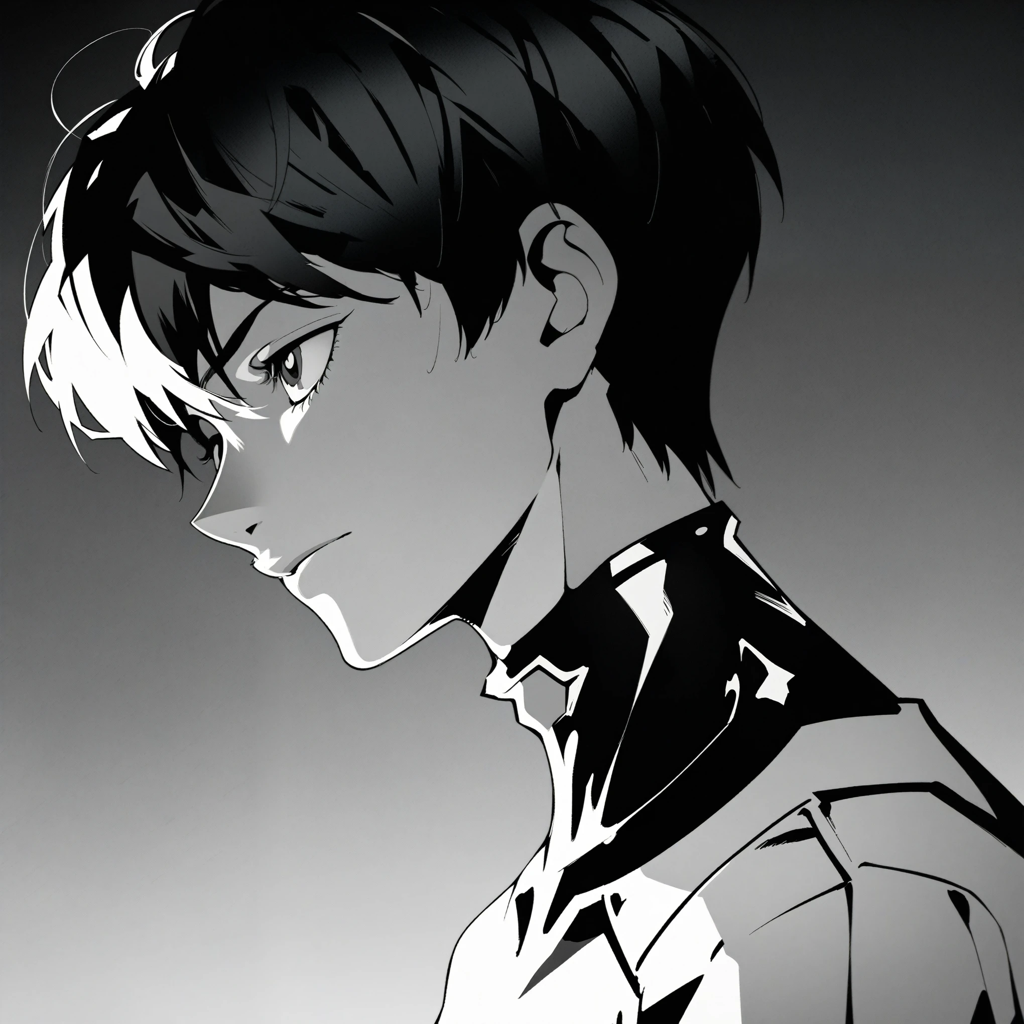 anime - style image of a man with a black and white photo, Shinji, ( evangelion ), from evangelion, the end of evangelion, end of evangelion, black and white manga style, neon genesis evangelion fanart, shigenori soejima illustration, official art, makoto kano, tumblr, inspired by Okumura Togyu