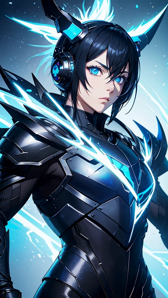 Make a male character ((extreme quality))anime girl with white spiky hair with a helmet with four pointy horns on the side and the eye openings on the helmet are like blue glass and matte black armor and blue symbols and marks all over its shoulder pads like scorpions&#39; tails and various spikes and on his back six different moons bracelets with humic designs he has boots as dark as the night,he walks on a river and the moon is in the sky with black clouds and a sentence in this image (for the bank... MOON LORD PRIME) and he is in front (senário medieval)