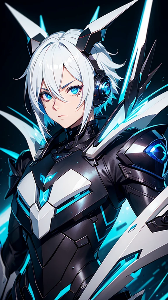 Make a male character ((extreme quality))anime girl with white spiky hair with a helmet with four pointy horns on the side and the eye openings on the helmet are like blue glass and matte black armor and blue symbols and marks all over its shoulder pads like scorpions' tails and various spikes and on his back six different moons bracelets with humic designs he has boots as dark as the night,he walks on a river and the moon is in the sky with black clouds and a sentence in this image (for the bank... MOON LORD PRIME) and he is in front (senário medieval)