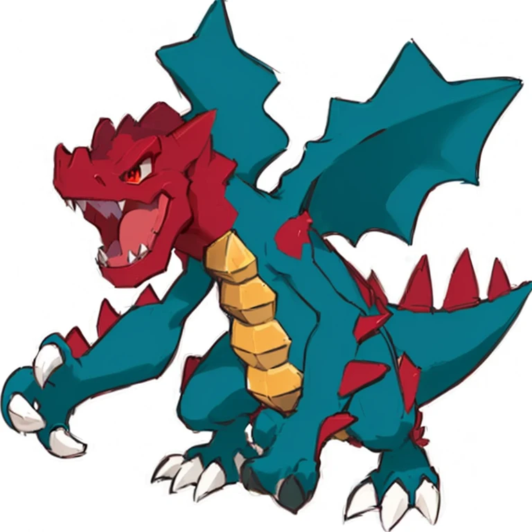 a close up of a cartoon dragon with a red and blue tail, similar to pokemon, dra the dragon, a red dragon, guggimon, new pokemon, fire type, style of pokemon, but as an anthropomorphic dragon, roshan, legendary dragon, portrait of a zentaur, charizard, slifer the sky dragon, official art