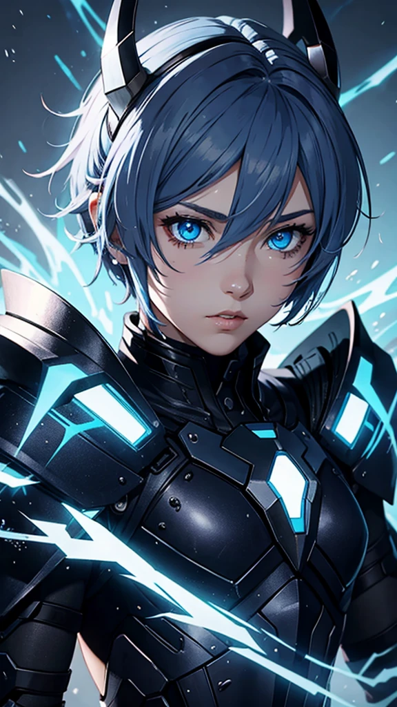 Make a male character ((extreme quality))anime girl with white spiky hair with a helmet with four pointy horns on the side and the eye openings on the helmet are like blue glass and matte black armor and blue symbols and marks all over its shoulder pads like scorpions' tails and various spikes and on his back six different moons bracelets with humic designs he has boots as dark as the night,he walks on a river and the moon is in the sky with black clouds and a sentence in this image (for the bank... MOON LORD PRIME) and he is in front (senário medieval)