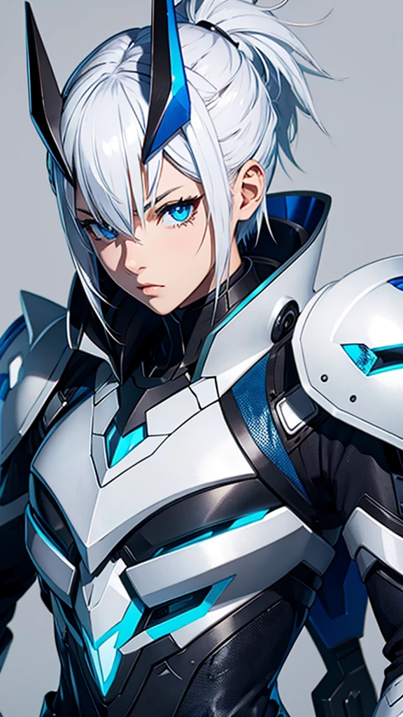 Make a character ((extreme quality))anime girl with white spiky hair with a helmet with four pointy horns on the side and the eye openings on the helmet are like blue glass and matte black armor and blue symbols and marks all over its shoulder pads like scorpions&#39; tails and various spikes and on his back six different moons bracelets with humic designs he has boots as dark as the night,he walks on a river and the moon is in the sky with black clouds and a sentence in this image (for the bank... MOON LORD PRIME) and he is in front (senário medieval)