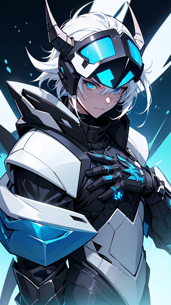 Make a character ((extreme quality))anime girl with white spiky hair with a helmet with four pointy horns on the side and the eye openings on the helmet are like blue glass and matte black armor and blue symbols and marks all over its shoulder pads like scorpions&#39; tails and various spikes and on his back six different moons bracelets with humic designs he has boots as dark as the night,he walks on a river and the moon is in the sky with black clouds and a sentence in this image (for the bank... MOON LORD PRIME) and he is in front (senário medieval)