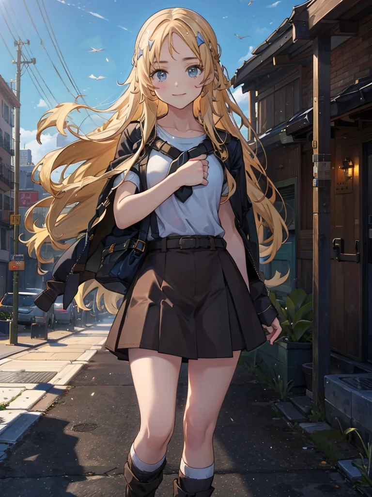 church, Stamp on forehead, 1 girl,,smile,beauty,((Holographic)),(masterpiece:1.2, Highest quality),(Ruined cityscape background) (Beautiful attention to detail: 1.2), (Highly detailed CG Unity 8K wallpapers, masterpiece, Highest quality, Very detailed, Best Shadow), (Detailed Background),People Girls, sketch,