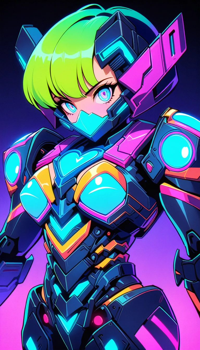 ((best quality)) , ((masterpiece)) , (detailed),League of Legends Champion Z amidst, with a giant iron armoured body and glowing blue eyes, and an internal mechanical heart displayed on his chest, in the style of fantasy.,vaporwave style. retro aesthetic, cyberpunk, vibrant, neon colors, vintage 80s and 90s style, highly detailed