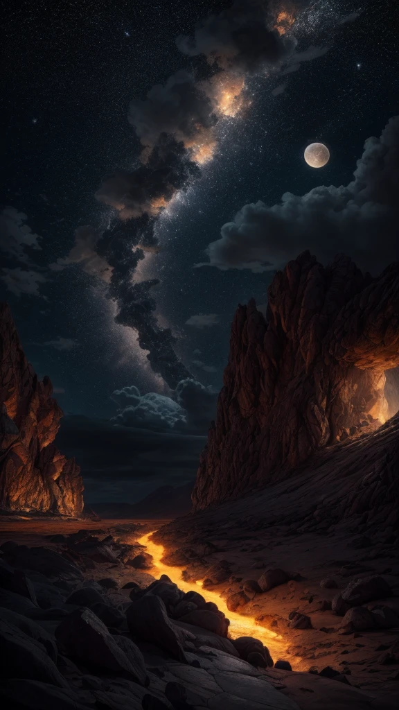 A breathtakingly hyper-realistic scene depicting a "moon nursery" where multiple moons of varying sizes emerge from fissures in a rugged, lava-filled landscape. The moons are distinct, each with its unique texture and luminescence, ranging from small, delicate orbs to large, imposing spheres. The scene is illuminated by a subtle, ambient light source that casts a gentle glow on the molten lava and the rugged terrain.
Details:
Moons: Diverse in size and texture, some with craters and others with smooth surfaces, each radiating a soft, ethereal light.
Lava and Terrain: Lava flows and fissures are intricately detailed, with dynamic, glowing streams and rough, volcanic rock textures.
Lighting: Soft, low-intensity lighting enhances the atmospheric quality, highlighting the contours and features of the moons and lava without overwhelming the scene.
Background: The Milky Way is visible in the night sky, adding a grand cosmic backdrop to the composition, with stars and galactic clouds contributing to the depth and majesty of the scene.
Technical Specifications:
Masterpiece Quality: 1.4
Photorealistic: 1.5
Resolution: 8K
Complexity: Extremely complex (1.4)
Detail Level: Deliciously detailed (1.2)
Lighting Intensity: Lowered for a subdued effect (1.2)