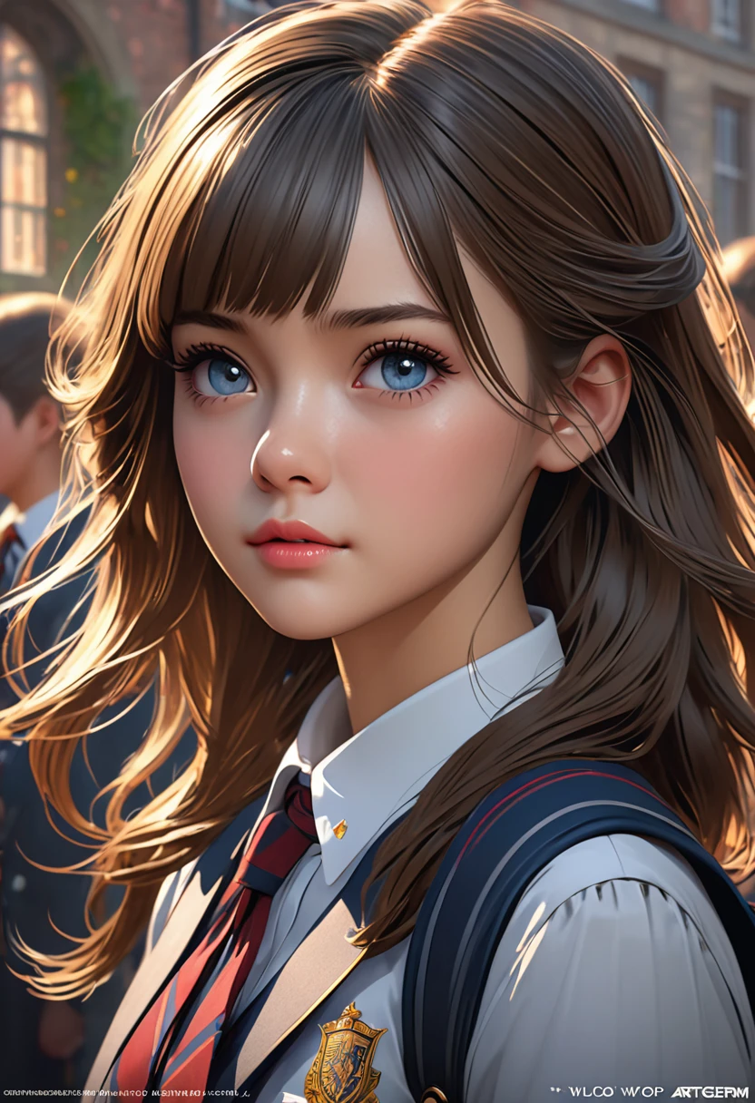Pretty English private school girl. Official Art – An Award-Winning Digital Masterpiece In 4K Ultra HD, Extreme Detail And Intricate Realism. This Concept Art Brought To Life By The Hands Of Artists Like Wlop & Artgerm In A Stunning 2D Vector Illustration.