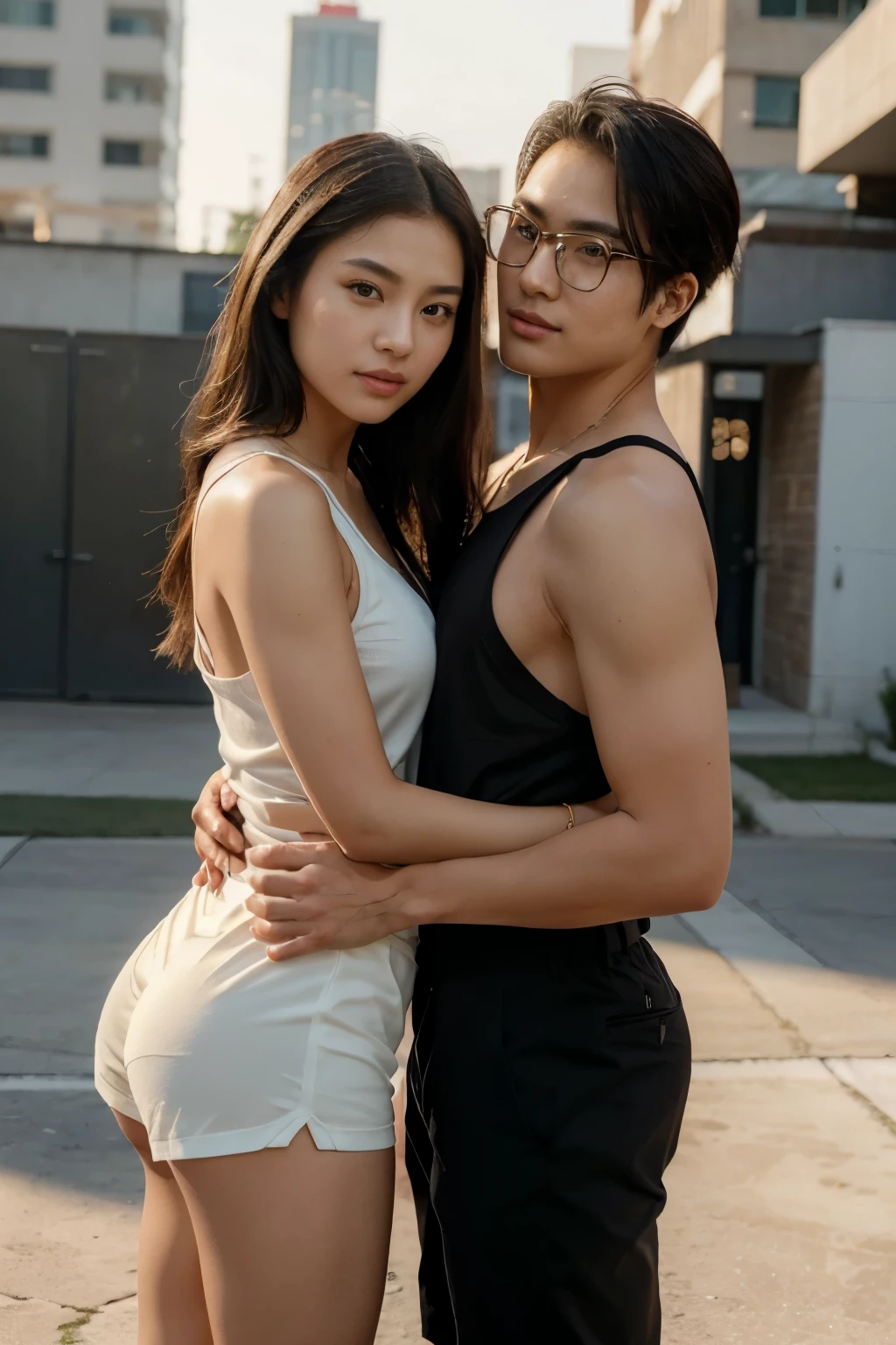 1 man, 1 woman, (male model hugging female model, passionate kiss, intimate relationship: 1.2), Araf woman in pink top and jeans and handsome male model, Korean female fashion model, photo of slim girl model, wearing tight simple clothes, thin waist and thick buttocks: 1.1, gorgeous young Korean woman wearing sexy cropped top in crop top with crop top in Korean girl, casual dress style, 2 old female model, beautiful Korean woman, HD, 16k, realistic, small round face: 1.0, realistic perfect face and skin, detailed beautiful glasses, double eyelids, long eyelashes, swollen eyes, realistic face and eyes, facial light, super detailed facial details, lip gloss, blush: 1.0, brand open crop top (pink, open V-neck, super realistic detailed clothes: 0.8, huge boobs: 1.5, perfect breasts and nipple bulge: 1.5), high-end brand skinny jeans ((super realistic detailed jeans: 0.6)), perfect big boobs, Perfect breasts, perfect waist, perfect buttocks, (enchanting, beautiful, sexy: 1.0), (round calves: 1.2), (white and tender toes: 1.2, wearing high-end designer crystal sandals (stiletto heels: 0.5)), realistic and stylish shawl hair, shoulder length: 1.0, smiling teeth: 1.0, handsome male model: 1.0, private shooting, private shooting, background ((super luxurious yacht, green venue, buffet table, swimming pool, poolside parasols and beach chairs)) , dating a male model: 1.2, dancing gracefully: 1.5, autofocus: 1.2, diverse poses, shooting full body: 1.5