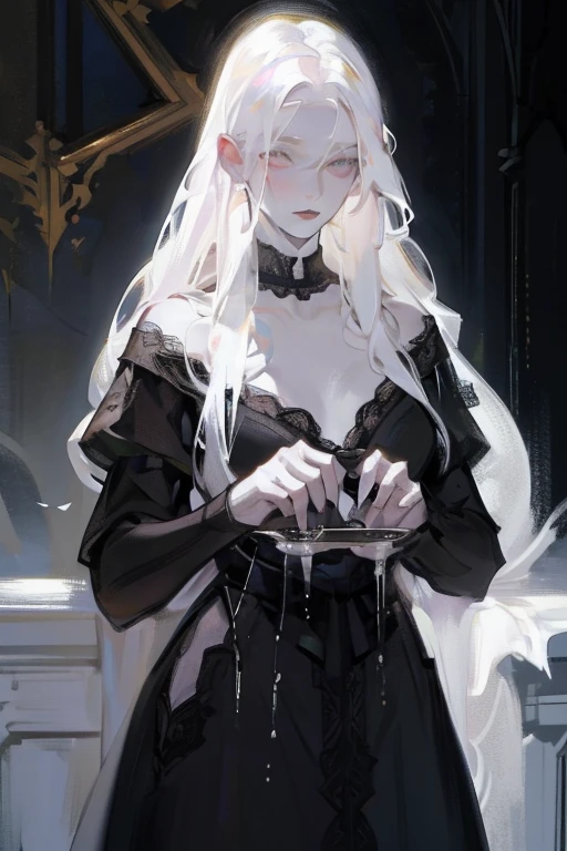 Cute 18 yo (albino:1.4)woman of Slavic descent.(short:1.1), long white hair, gray eyes, ((very pale:1.4)). Innocent look. Gentle spirit.(virgin), Eyeglasses, mascara,((black sheer lace lingerie and stocking)),(joy),(love), candle lit room, special night.(aroused).Masterpiece, (highly detailed:1.2),(detailed face and eyes:1.2), 8k wallpaper, Moody lighting. core shadows, high contrast, bokeh.