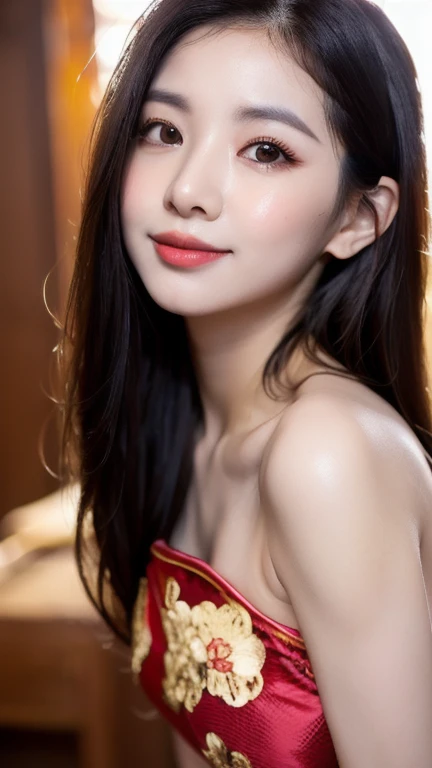 creates a full body photograph of a beautiful 22 year old oriental girl, perfect silhouette, (Whole body:1.2),  (((chinese traditional dress))), intricate details, vibrant colors, cinematic lighting, (Best Quality,4k, 8k ,High resolution, masterpiece:1. 2), realist, fotorrealist:1.37) (by the wide: 1.2), Highly detailed facial and skin texture, detailed eyes, double eyelid job, , Sincere smile ((Best Quality, 8k, masterpiece :1. 3)), (sharp focus :1.2), , (natural light, :1.1), Detailed face, Beautiful and detailed eyes, Beautiful and detailed lips, long eyelashes, (((pose frontal))), intricate details, vibrant colors, cinematic lighting, (Best Quality,4k,8k,High resolution, masterpiece:1.2), ultra detailed