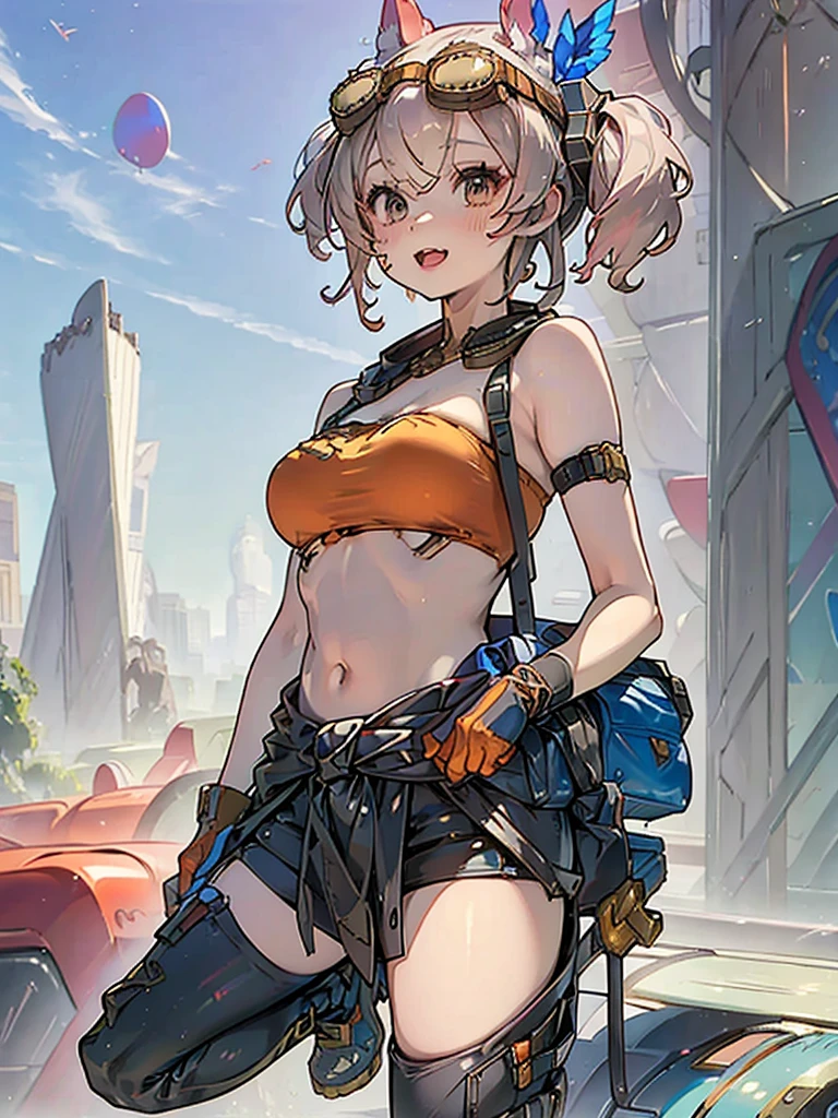 Hiten_kei style, oil painting, rough style, desert, neon light signage, cyberpunk, cactus, (1girl), extreme detailed, highest detailed, unity 8k wallpaper, ultra detailed, masterpiece, best quality, topless, nipples, stomach, helmet, goggles, latex pants, barechests, waist pouch, salmon pink hair, ponytail, long hair, smiling, small breasts, arm strap, motorcycle, wet body, open mouth, armpit, upper teeth visible, cowboy shot