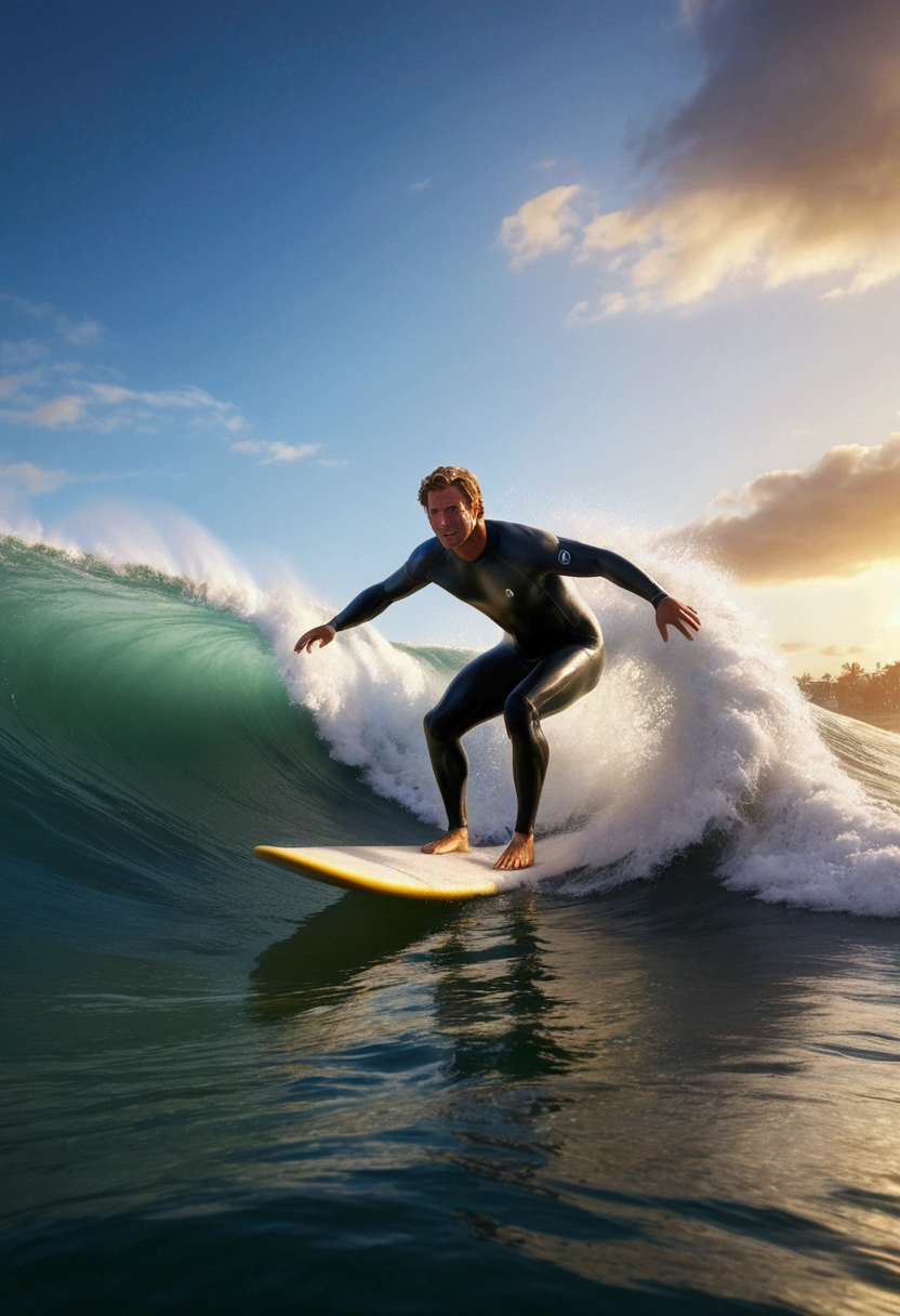 Surfing Surfer on surfboard, waves, by Edward Moran, full body, cinematic still, (best quality, masterpiece, photorealistic), very aesthetic, perfect composition, intricate details, ultra-detailed, vivid colors