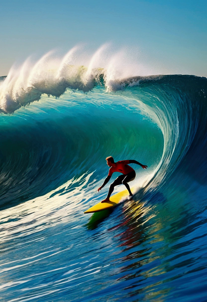 Surfing Surfer on surfboard, waves, by Josh Adamski, full body, cinematic still, (best quality, masterpiece, photorealistic), very aesthetic, perfect composition, intricate details, ultra-detailed, vivid colors