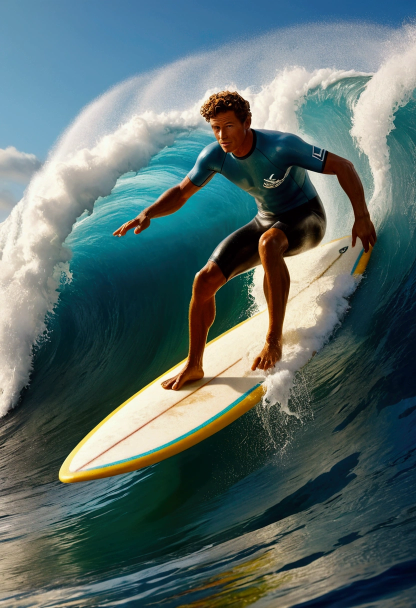 Surfing Surfer on surfboard, waves, by Edward Moran, full body, cinematic still, (best quality, masterpiece, photorealistic), very aesthetic, perfect composition, intricate details, ultra-detailed, vivid colors