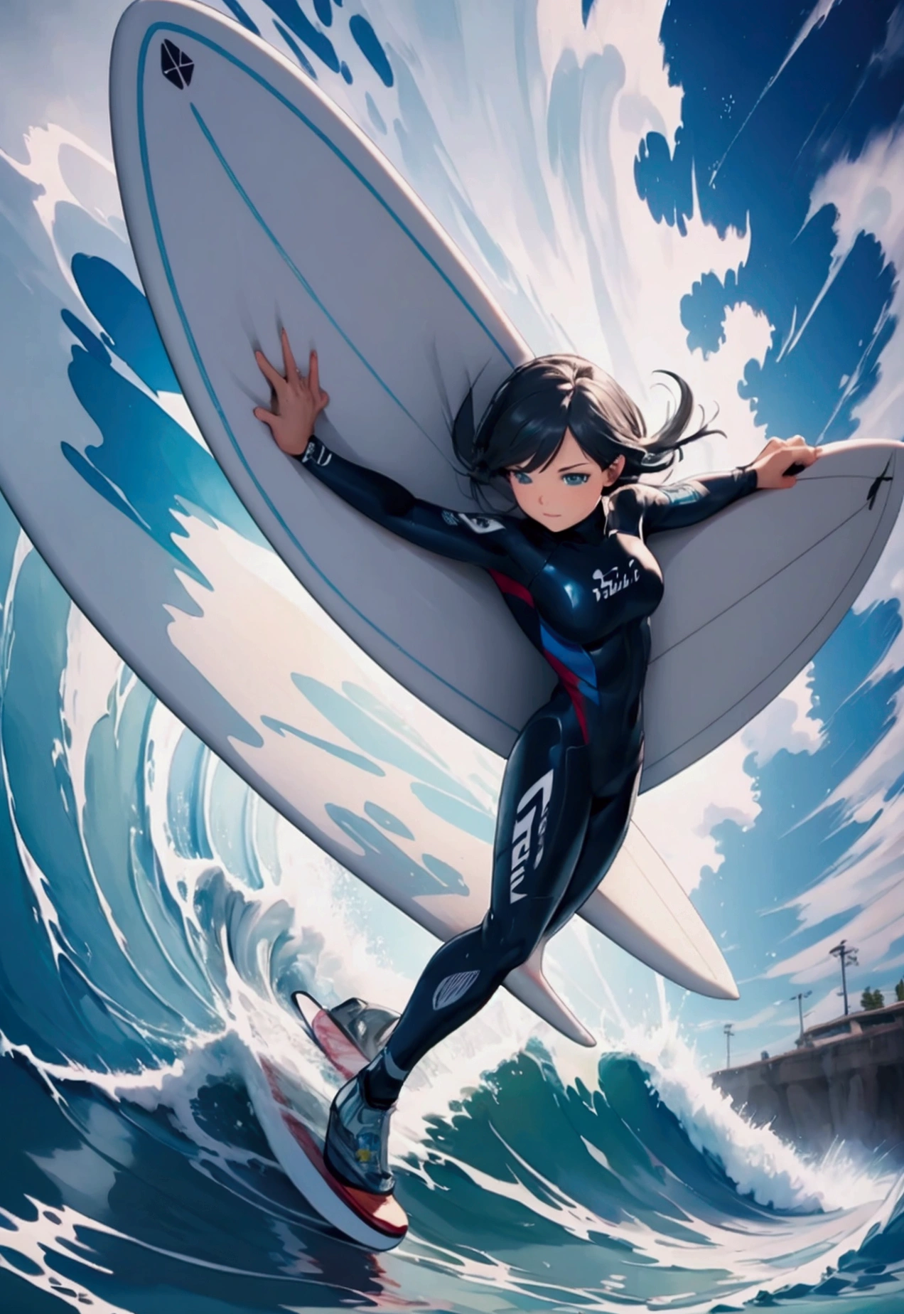 surfing, surfer, (masterpiece:1.2), best quality, high quality, Highres, (hyper detailed),