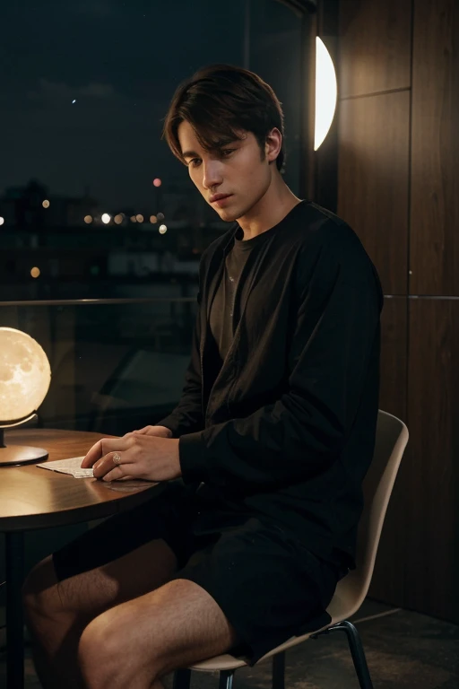 create an image of a guy in this image, I’m sitting on a chair and I only dream about you alone, all my thoughts are only about you alone, oh how I regret, how I regret that on that beautiful night under the light of the graceful beautiful moon I didn’t smack you in the mouth