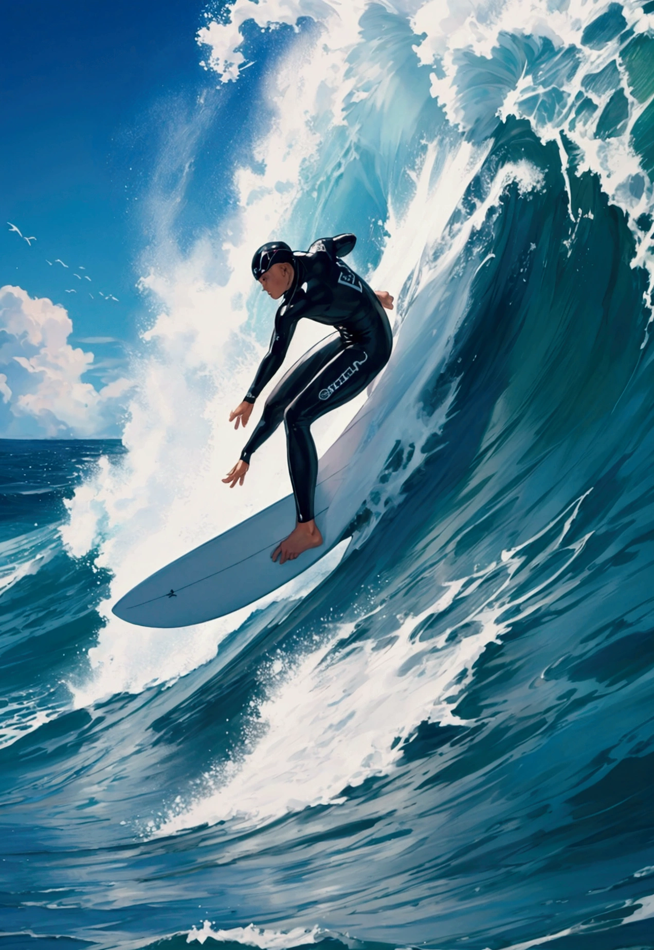 surfing, surfer, (masterpiece:1.2), best quality, high quality, Highres, (hyper detailed),