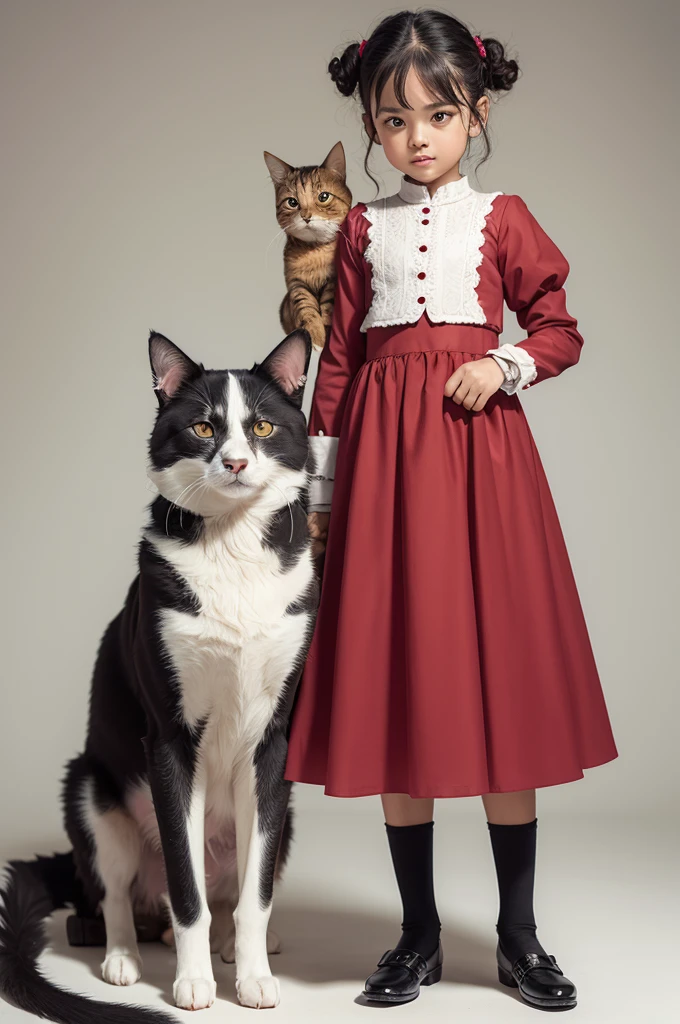 Dog and cat in cowtry clothes and white background