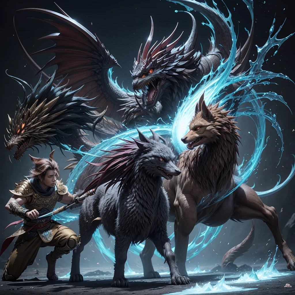 Make several creatures but without combining them into a mystical creature inspired by Japanese culture and with animal characteristics and an RPG aspect as if it were a bestiary describing the creature's aspects