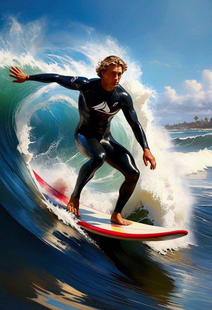 Surfing Surfer on surfboard, high waves, by Pierre Bonnard, full body, cinematic still, (best quality, masterpiece, photorealistic), very aesthetic, perfect composition, intricate details, ultra-detailed, vivid colors