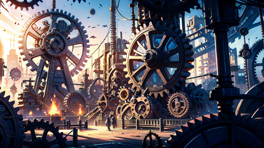 (A nation with constructions made of gears), festival, village, world of steel, GEARS, ultra detailed