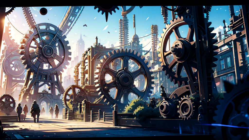 (A nation with constructions made of gears), festival, village, world of steel, GEARS, ultra detailed