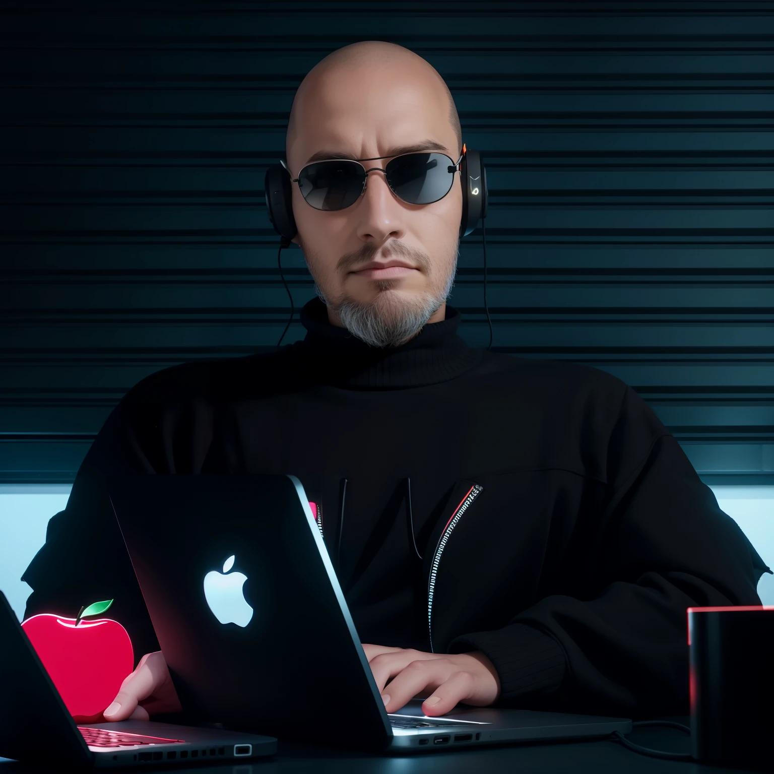An "Apple" notebook in black and neon red.