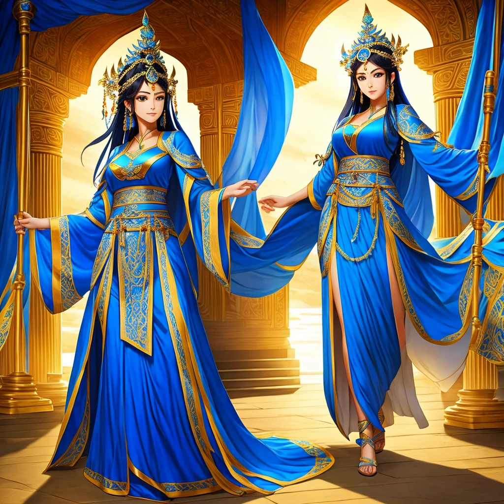 Beautiful south east asian goddess wearing blue ancient robe